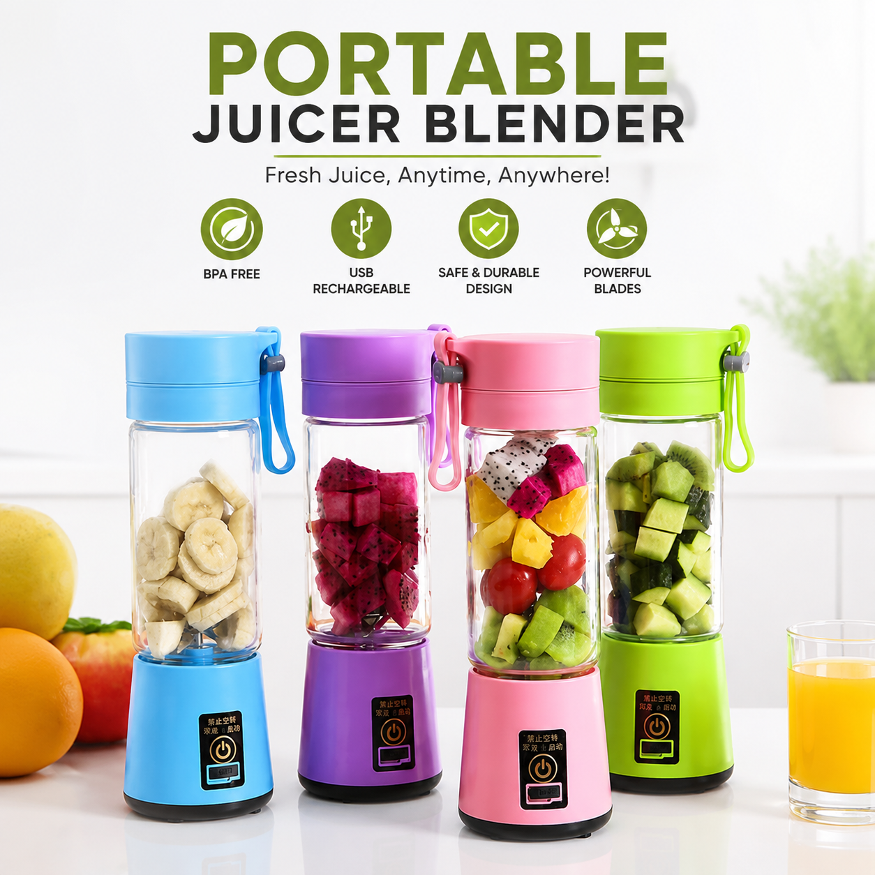 Portable Rechargeable Blender 380ml – USB Personal Smoothie & Juice Maker for Travel