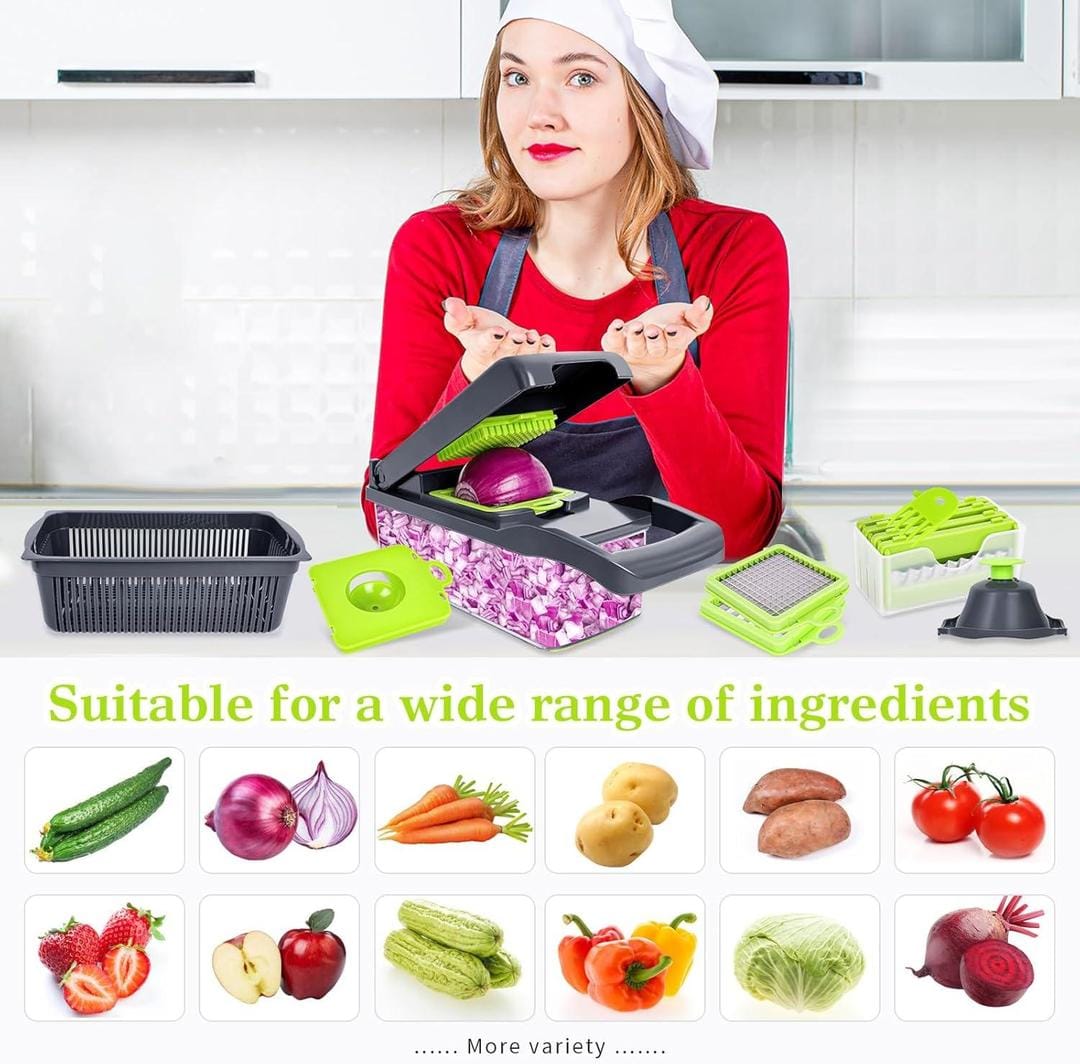 16-Piece Vegetable Chopper Set – Manual Food Slicer, Dicer & Grater with Handle | KIVANZO