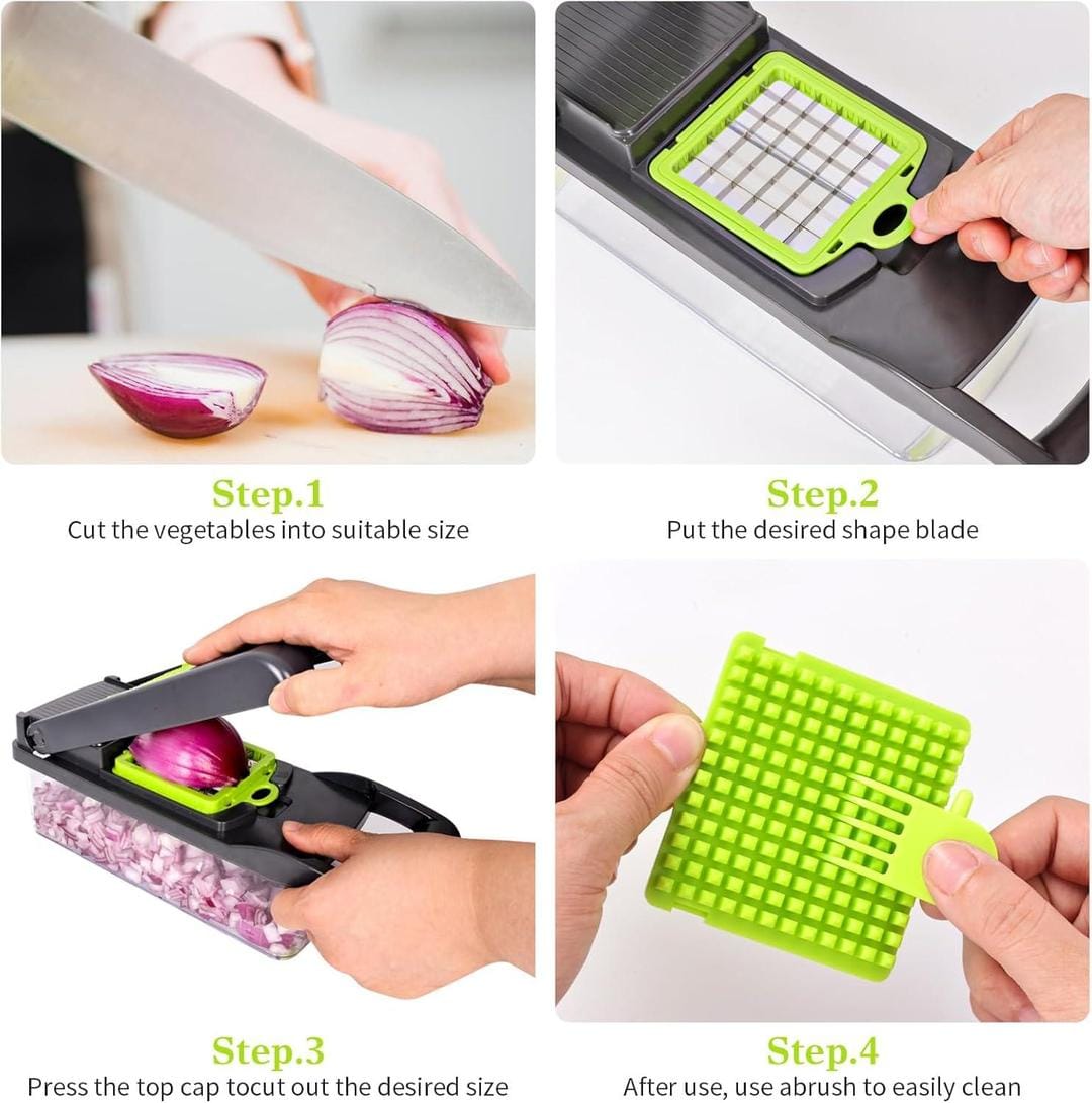 16-Piece Vegetable Chopper Set – Manual Food Slicer, Dicer & Grater with Handle | KIVANZO